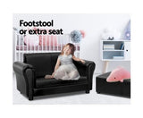 Double Sofa With Foot Stool - Black Faux Leather