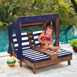 KidKraft Double Chaise Lounge with Cup Holders - Espresso with Navy & White Stripes
