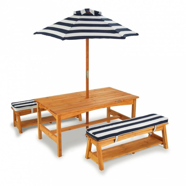KidKraft Outdoor Table & Bench Set with Umberella - Navy