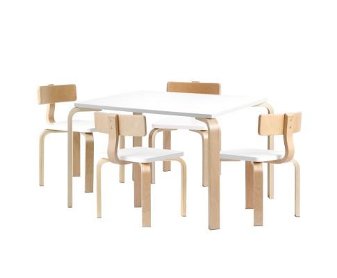 Curve 5 Piece Table & Chairs - Natural/White