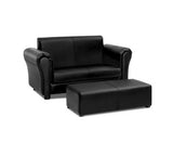 Double Sofa With Foot Stool - Black Faux Leather