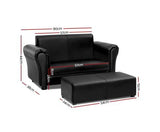 Double Sofa With Foot Stool - Black Faux Leather