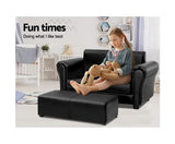 Double Sofa With Foot Stool - Black Faux Leather