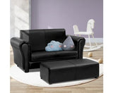 Double Sofa With Foot Stool - Black Faux Leather