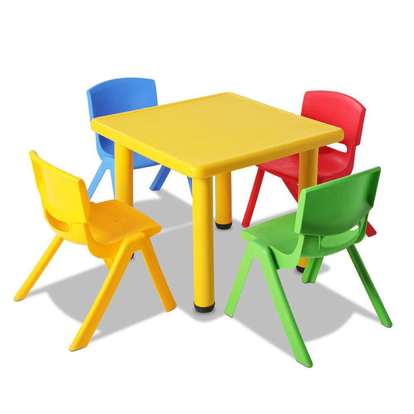 5 Piece Study Table and Chair Set - Yellow