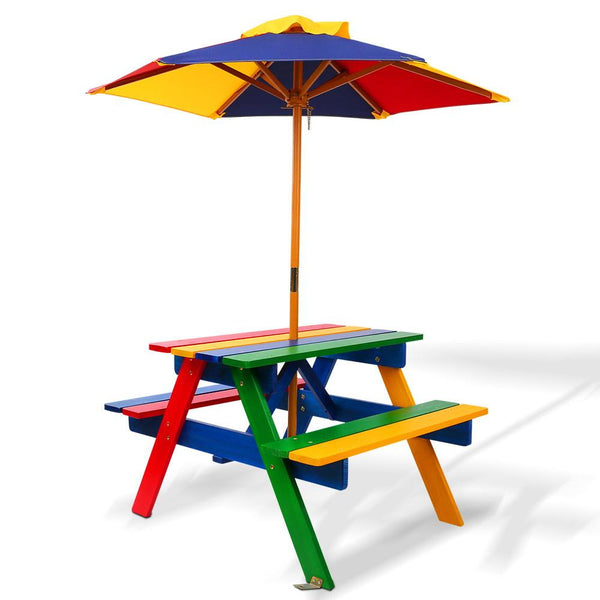 Rainbow Wooden Picnic Table Set with Umbrella