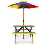 Rainbow Wooden Picnic Table Set with Umbrella