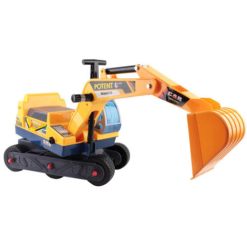 Excavator Digger with Helmet Pretend Play Ride On - Yellow