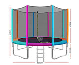 12FT Trampoline Round Trampolines Kids Safety Net Enclosure Pad Outdoor Gift Multi-coloured