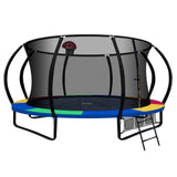 14ft Rainbow Trampoline with Enclosure & Basket Ball Hoop