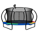 14ft Rainbow Trampoline with Enclosure & Basket Ball Hoop