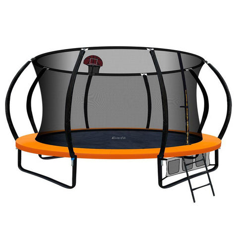 14ft Orange Trampoline with Enclosure & Basketball Hoop