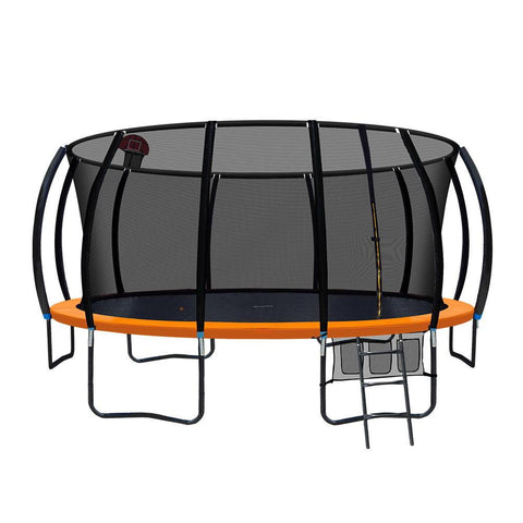 16ft Orange Trampoline with Enclosure & Basketball Hoop