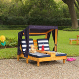 KidKraft Double Chaise Lounge with Cup Holders - Honey with Navy & White Stripes