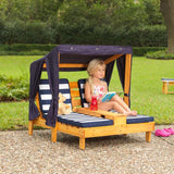 KidKraft Double Chaise Lounge with Cup Holders - Honey with Navy & White Stripes