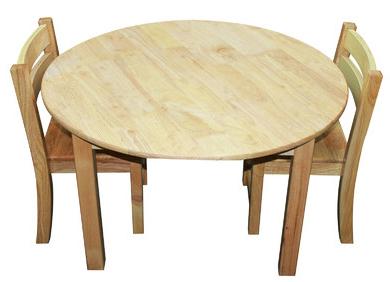 Qtoys Rubber Wood Round Table & Stacking Chairs - Large