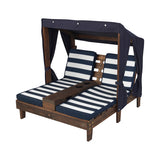 KidKraft Double Chaise Lounge with Cup Holders - Espresso with Navy & White Stripes